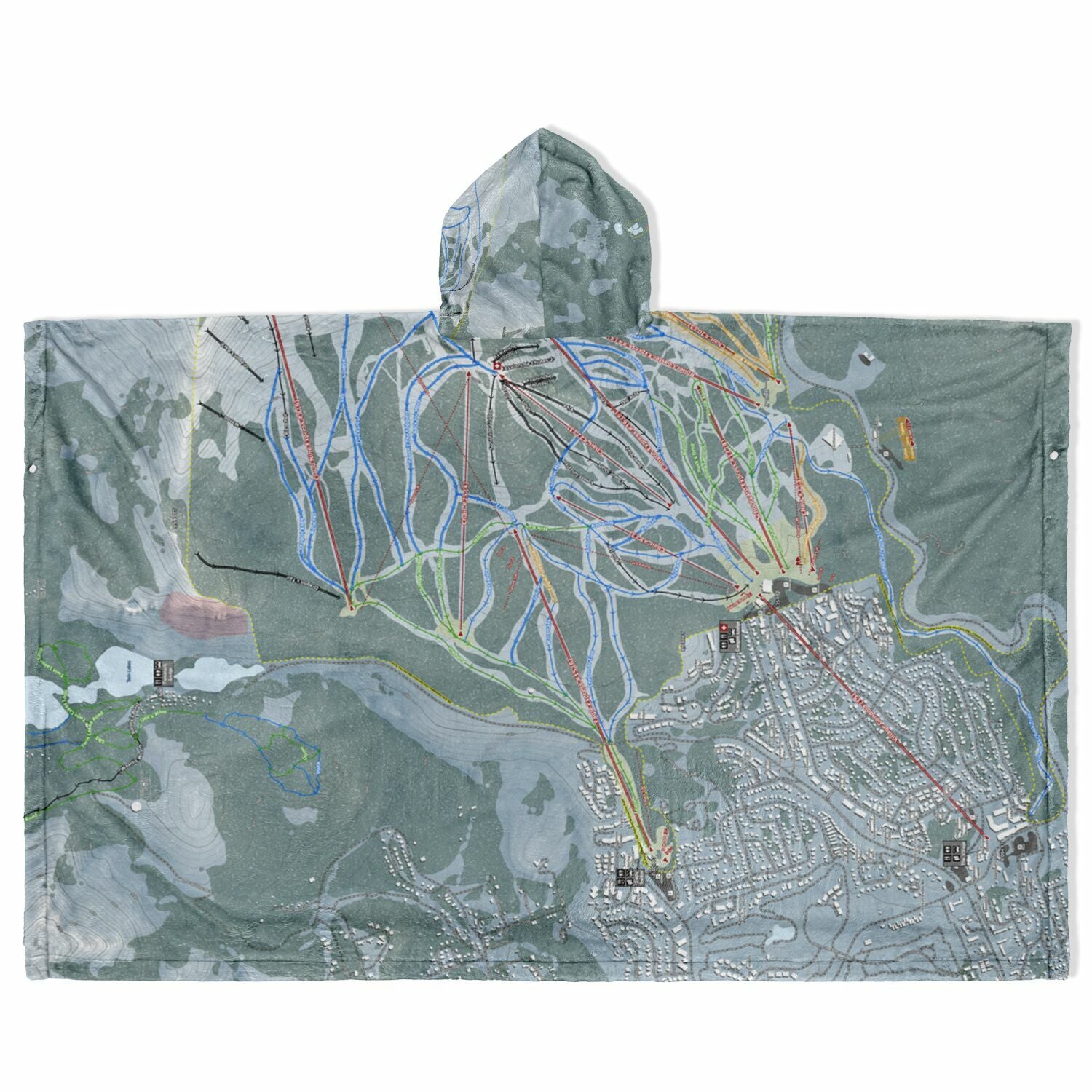 Mammoth Mountain, California Ski Resort Map Flannel Blanket Poncho