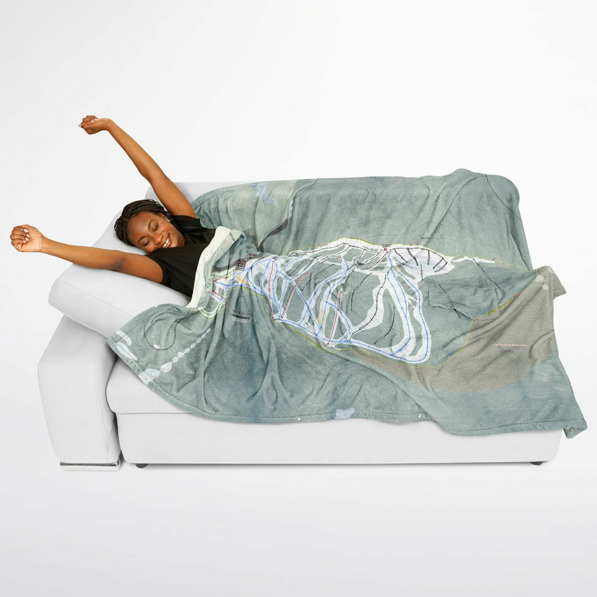 Mt Ashland, Oregon Ski Resort Map Flannel Blanket Poncho