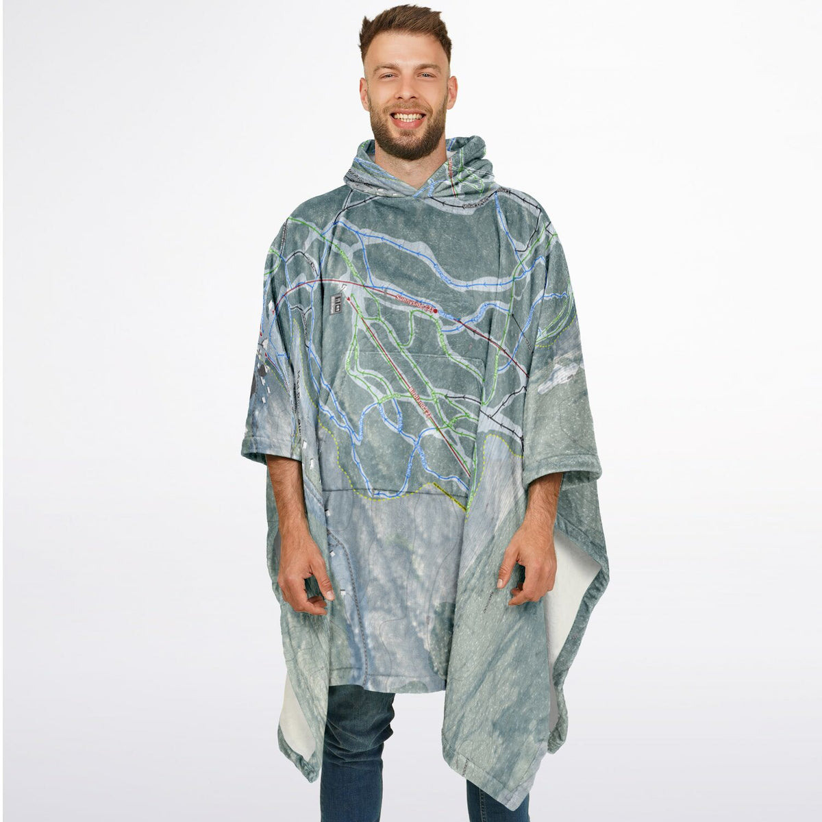 Mad River Glen, Vermont Ski Resort Map Flannel Blanket Poncho