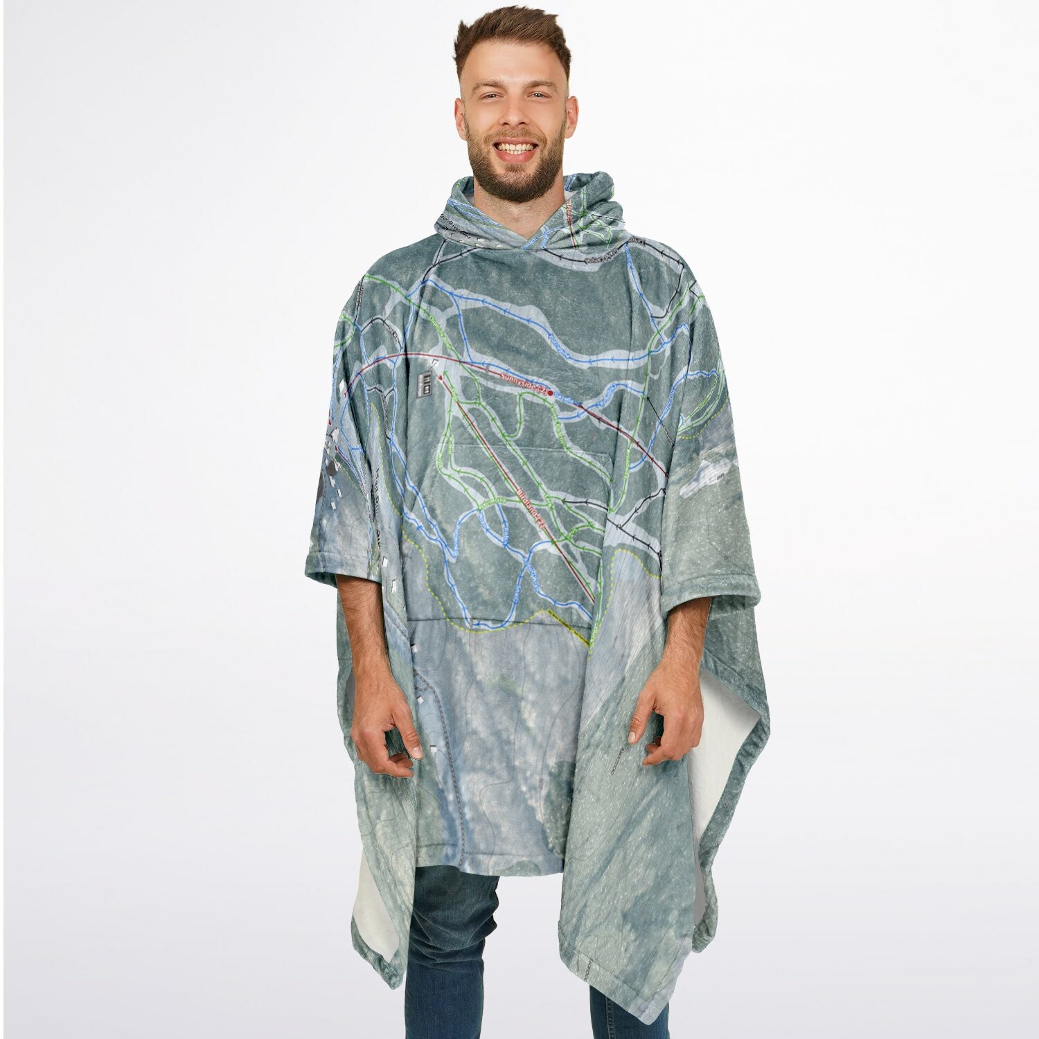 Mad River Glen, Vermont Ski Resort Map Flannel Blanket Poncho