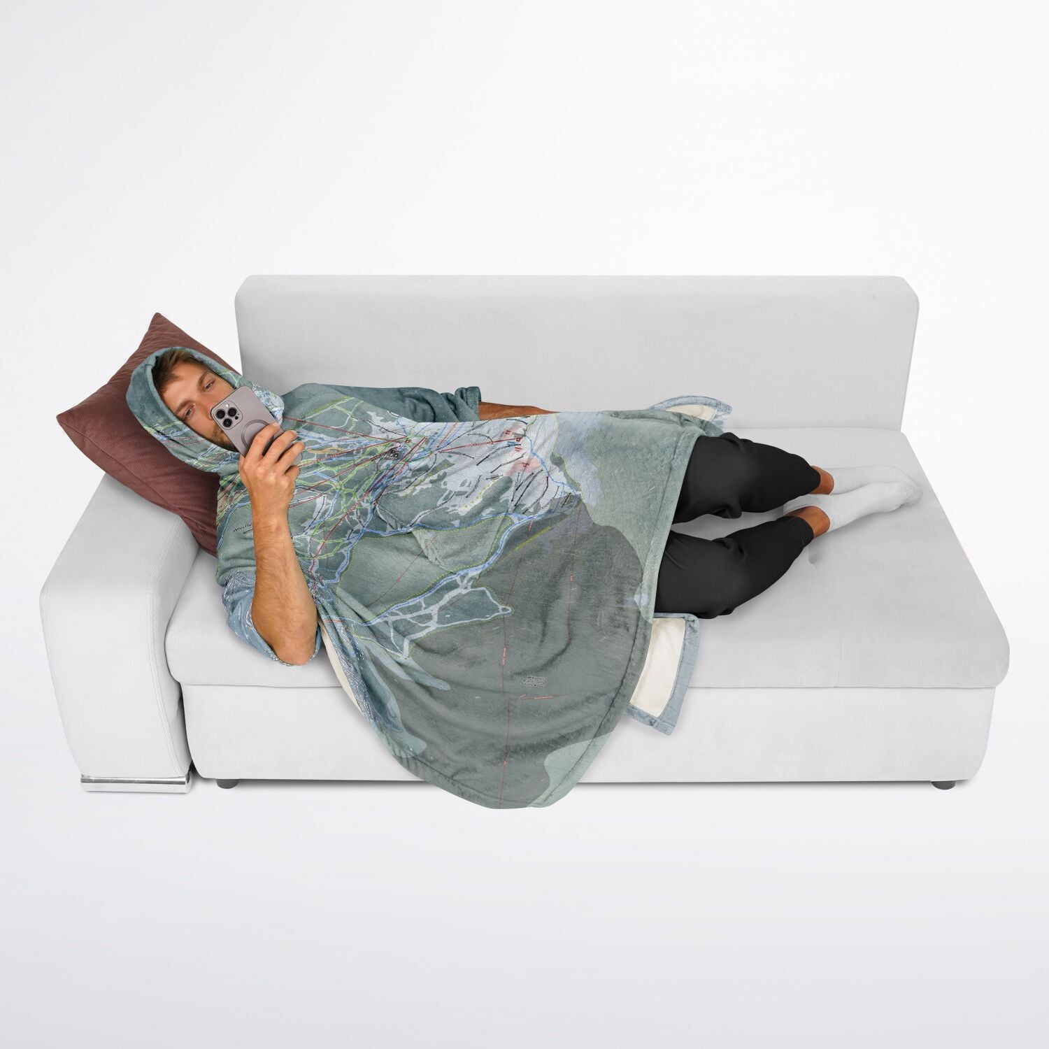 Whistler Blackcomb, British Columbia Ski Resort Map Flannel Blanket Poncho