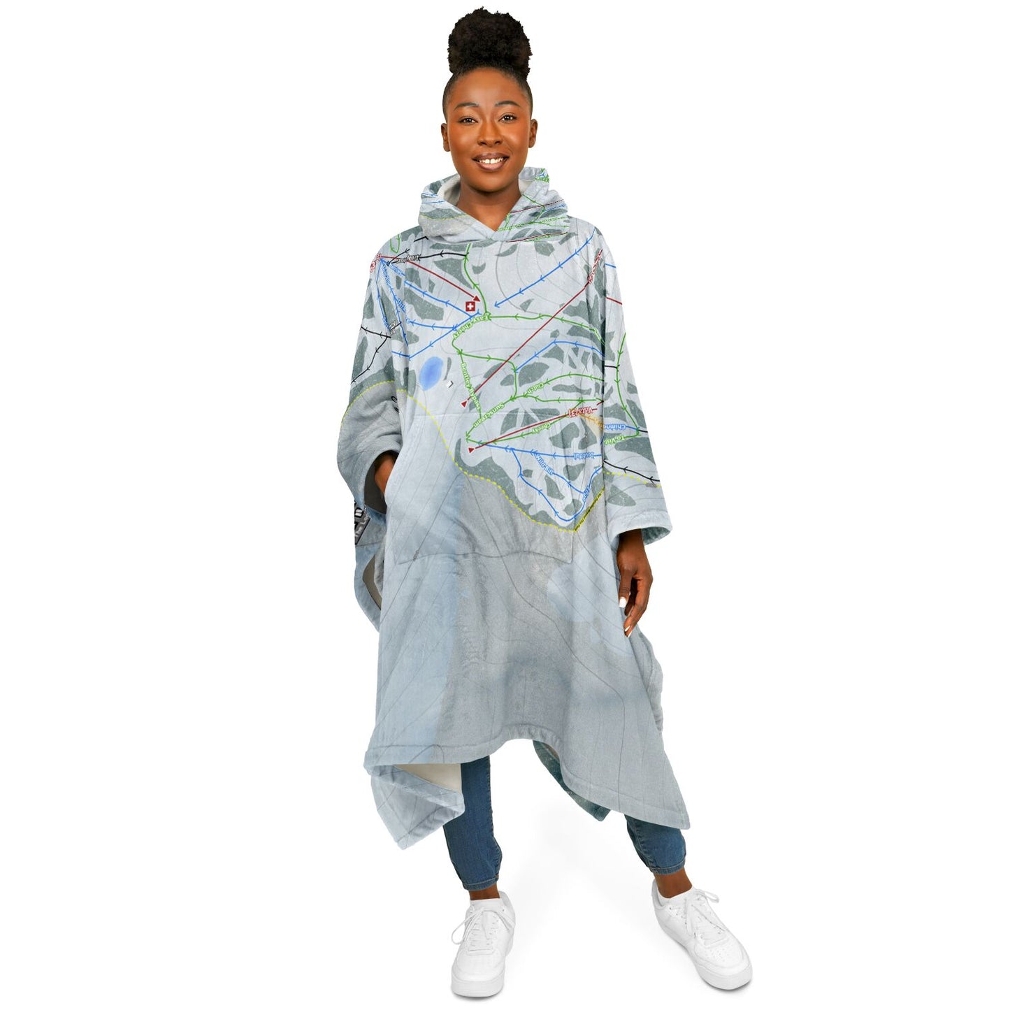 Cherry Peak, Utah Ski Resort Map Flannel Blanket Poncho