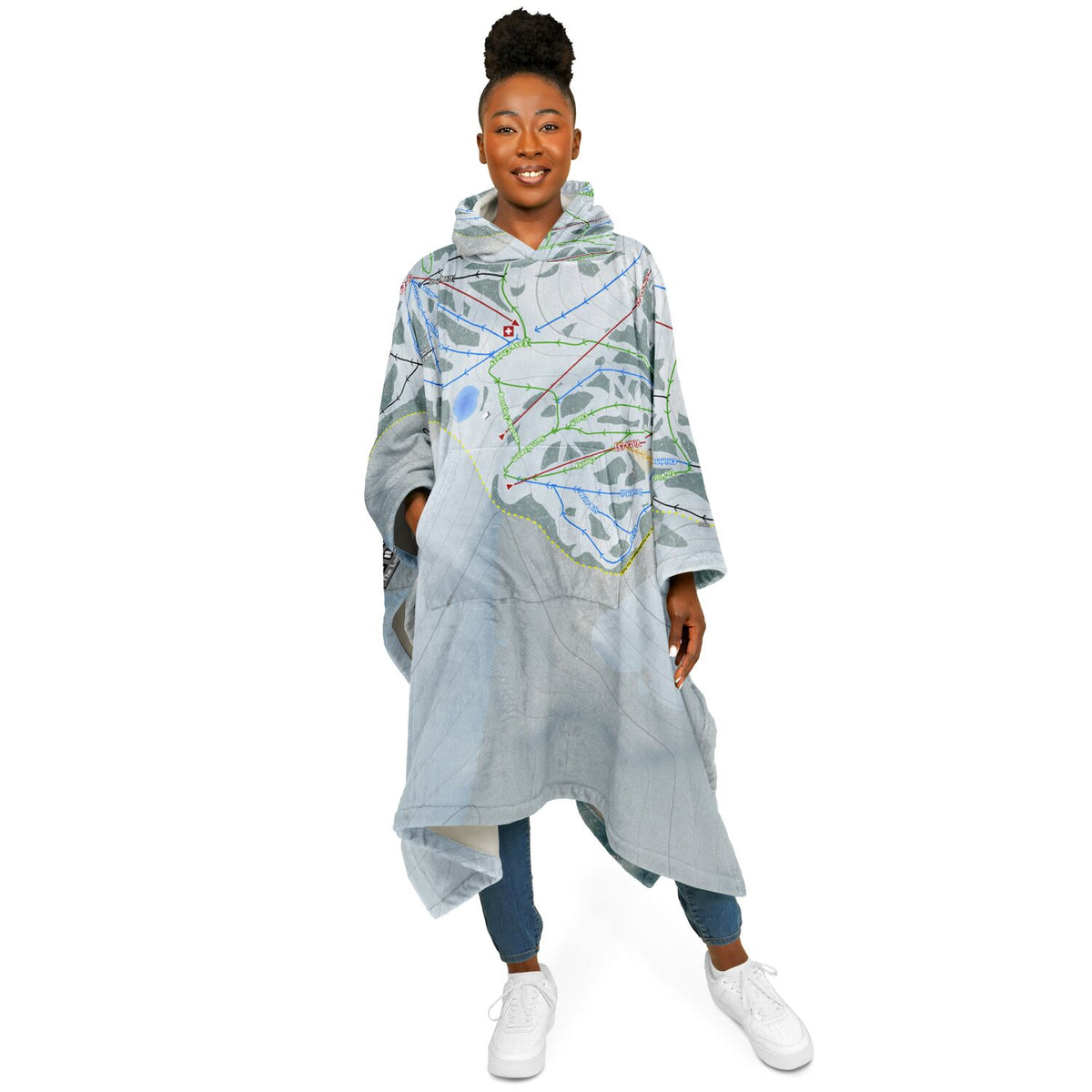 Cherry Peak, Utah Ski Resort Map Flannel Blanket Poncho