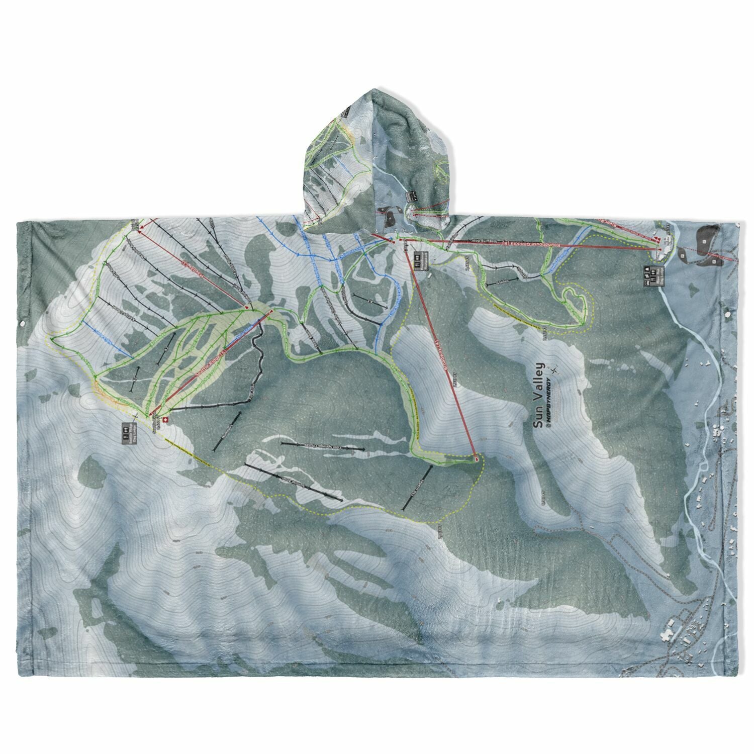 Sun Valley, Idaho Ski Resort Map Flannel Blanket Poncho