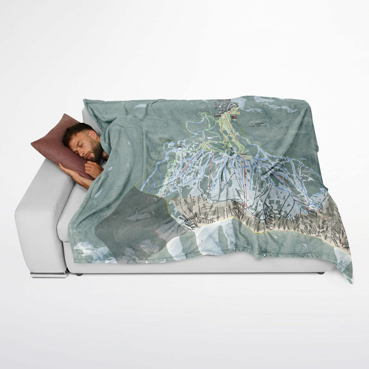 Bridger Bowl, Montana Ski Resort Map Flannel Blanket Poncho