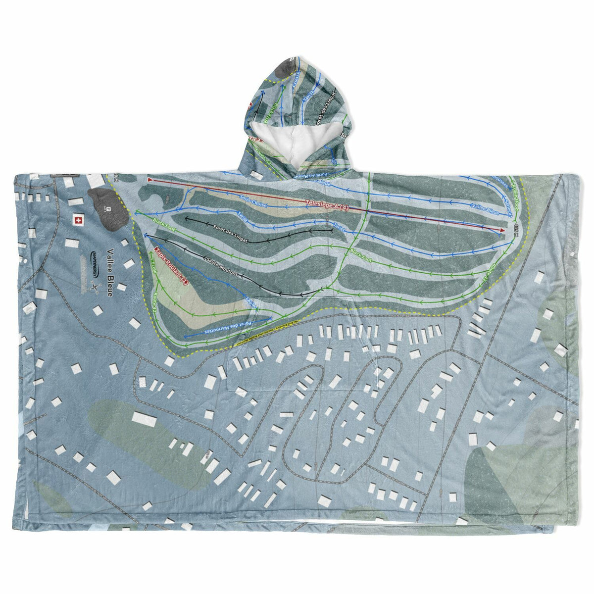 Vallee Bleue, Quebec Ski Resort Map Flannel Blanket Poncho