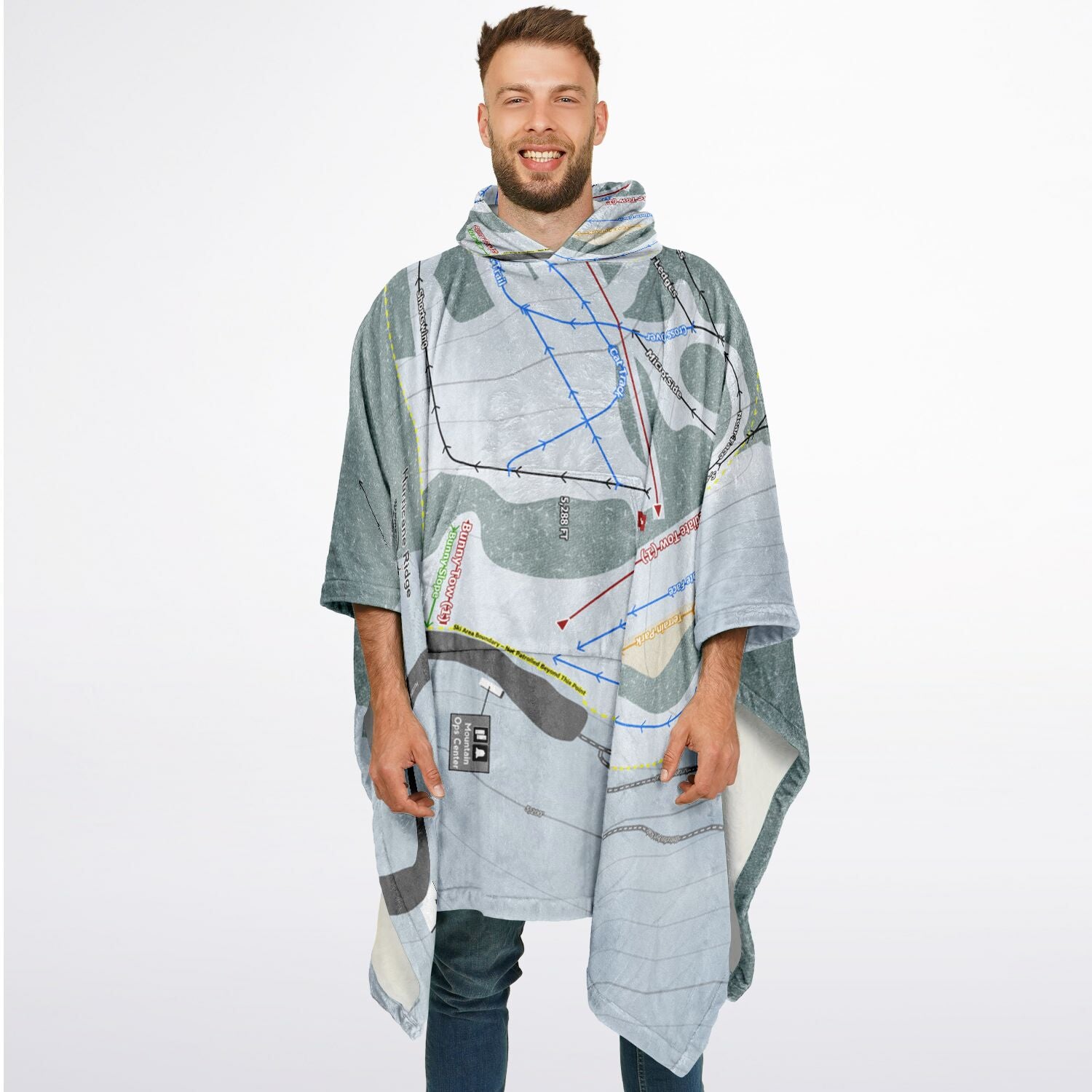 Hurricane Ridge, Washington Ski Resort Map Flannel Blanket Poncho