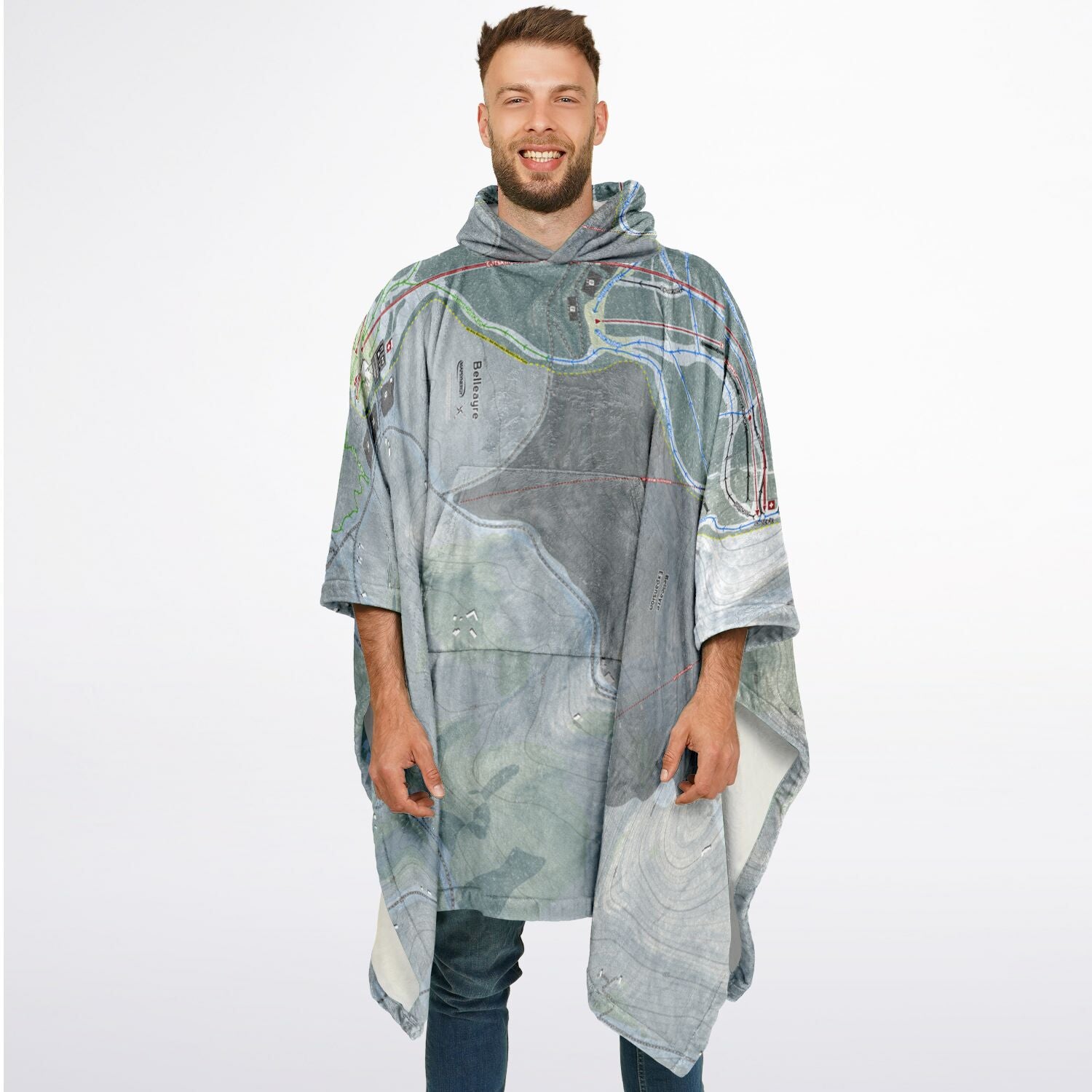 Belleayre, New York Ski Resort Map Flannel Blanket Poncho
