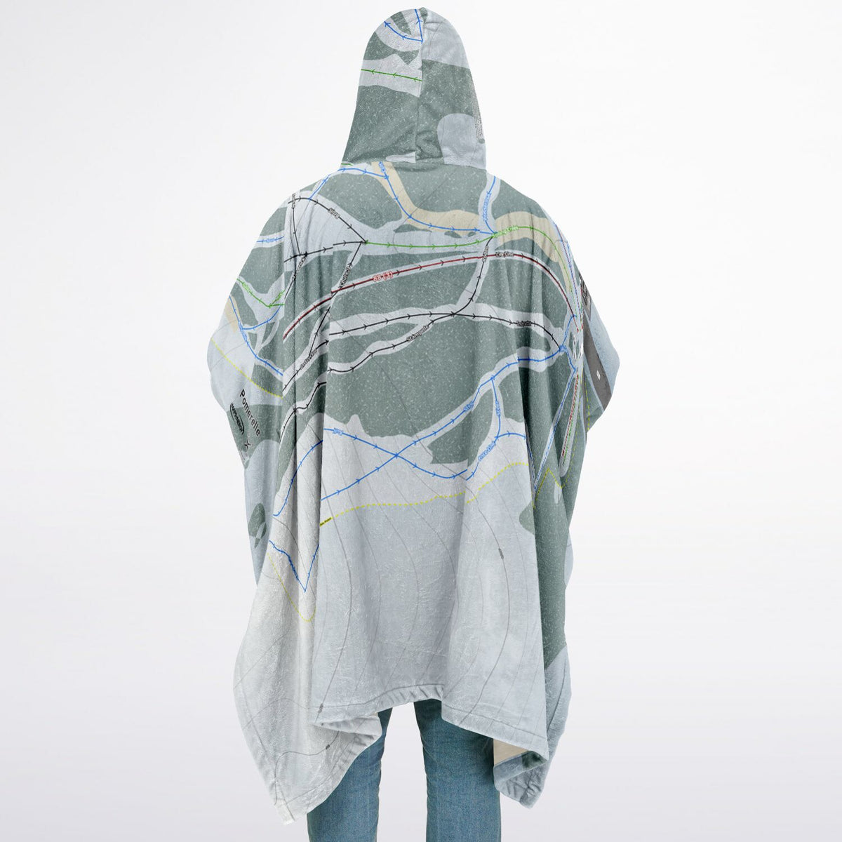 Pomerelle, Idaho Ski Resort Map Flannel Blanket Poncho