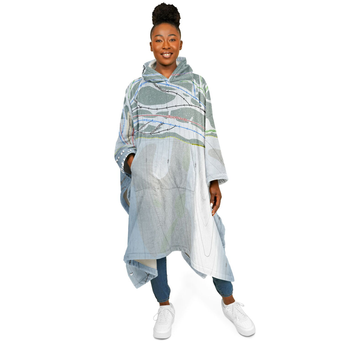 Misery Mountain, Alberta Ski Resort Map Flannel Blanket Poncho