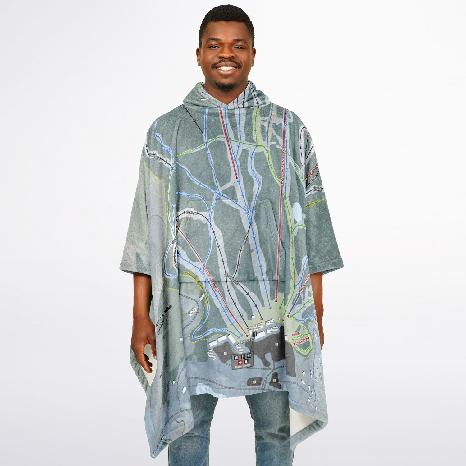 Pico Mountain, Vermont Ski Resort Map Flannel Blanket Poncho