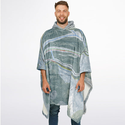 West Mountain, New York Ski Resort Map Flannel Blanket Poncho