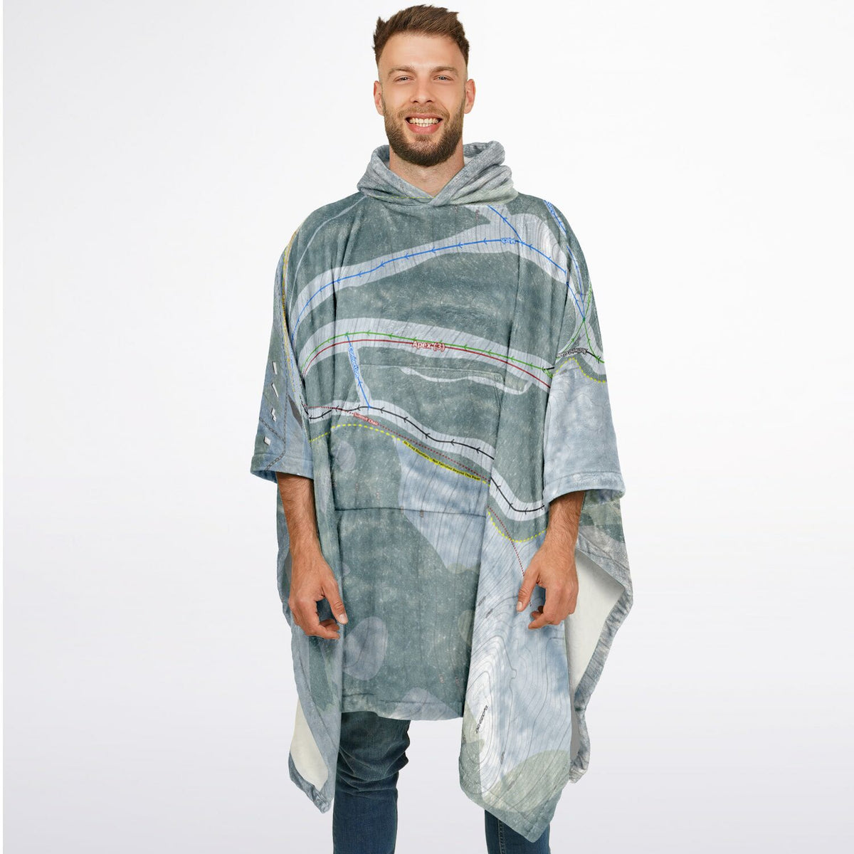 West Mountain, New York Ski Resort Map Flannel Blanket Poncho