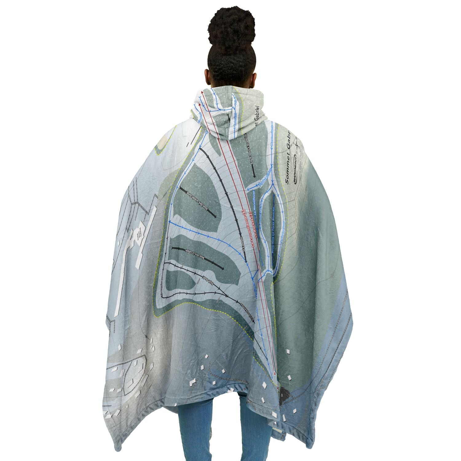 Sommet Gabriel, Quebec Ski Resort Map Flannel Blanket Poncho