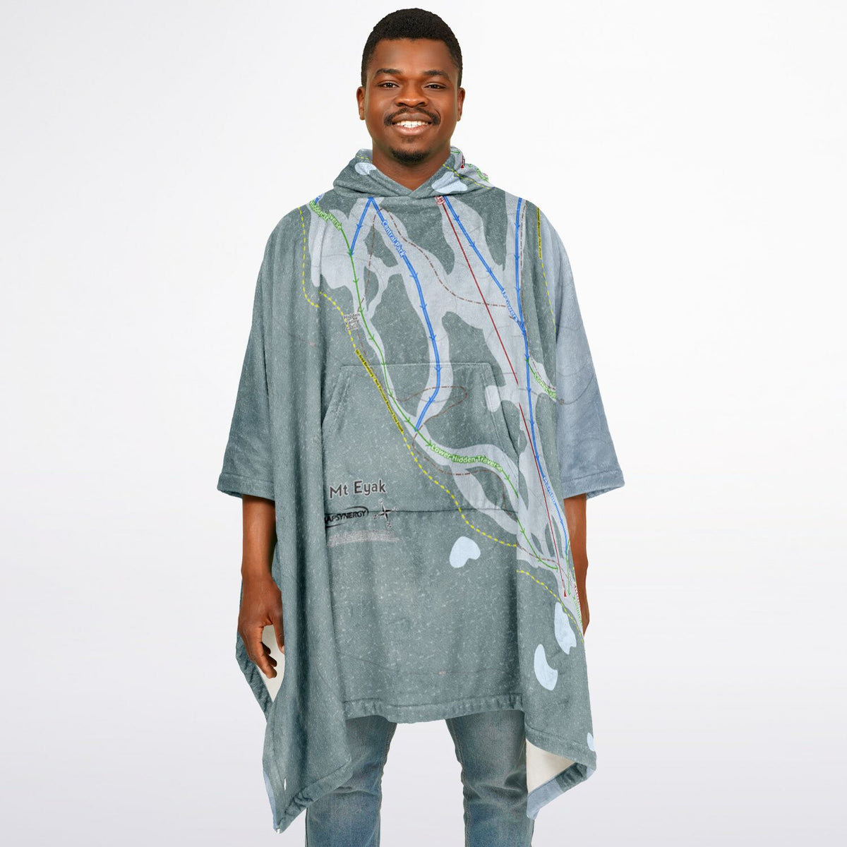 Mt Eyak, Alaska Ski Resort Map Flannel Blanket Poncho