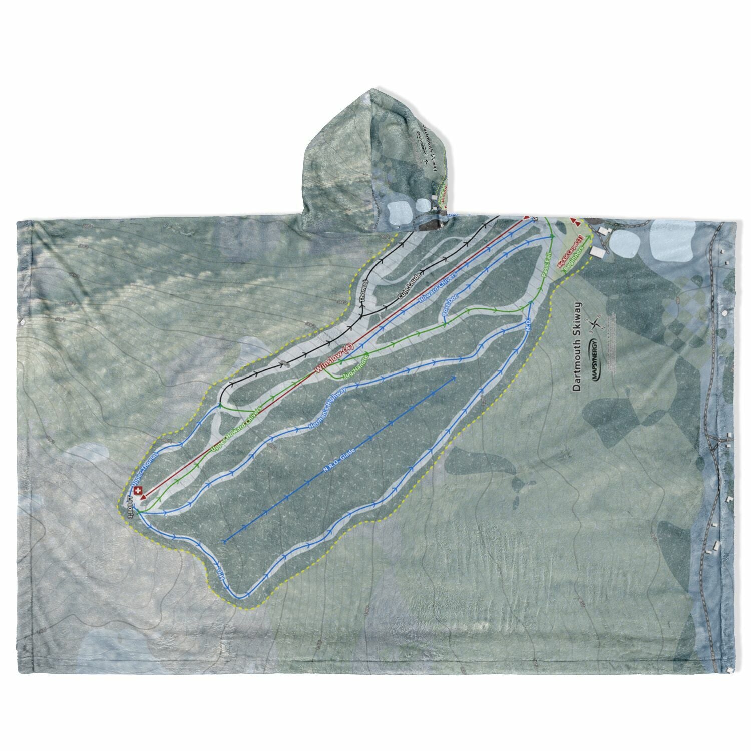 Dartmouth Skiway, New Hampshire Ski Resort Map Flannel Blanket Poncho
