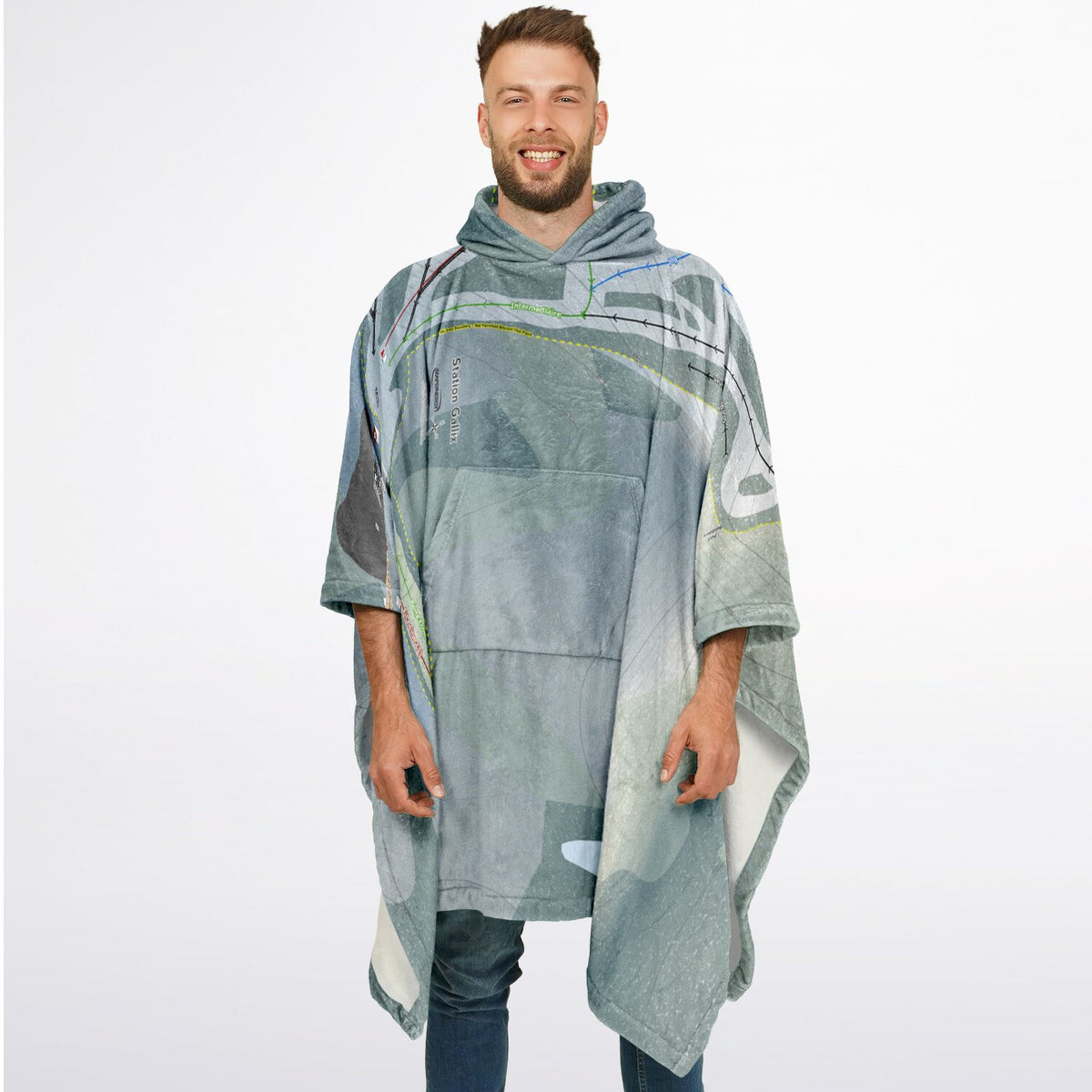 Station Gallix, Quebec Ski Resort Map Flannel Blanket Poncho