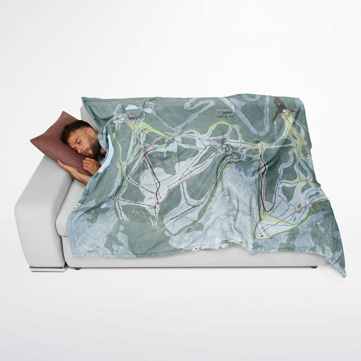 Mt Baker, Washington Ski Resort Map Flannel Blanket Poncho