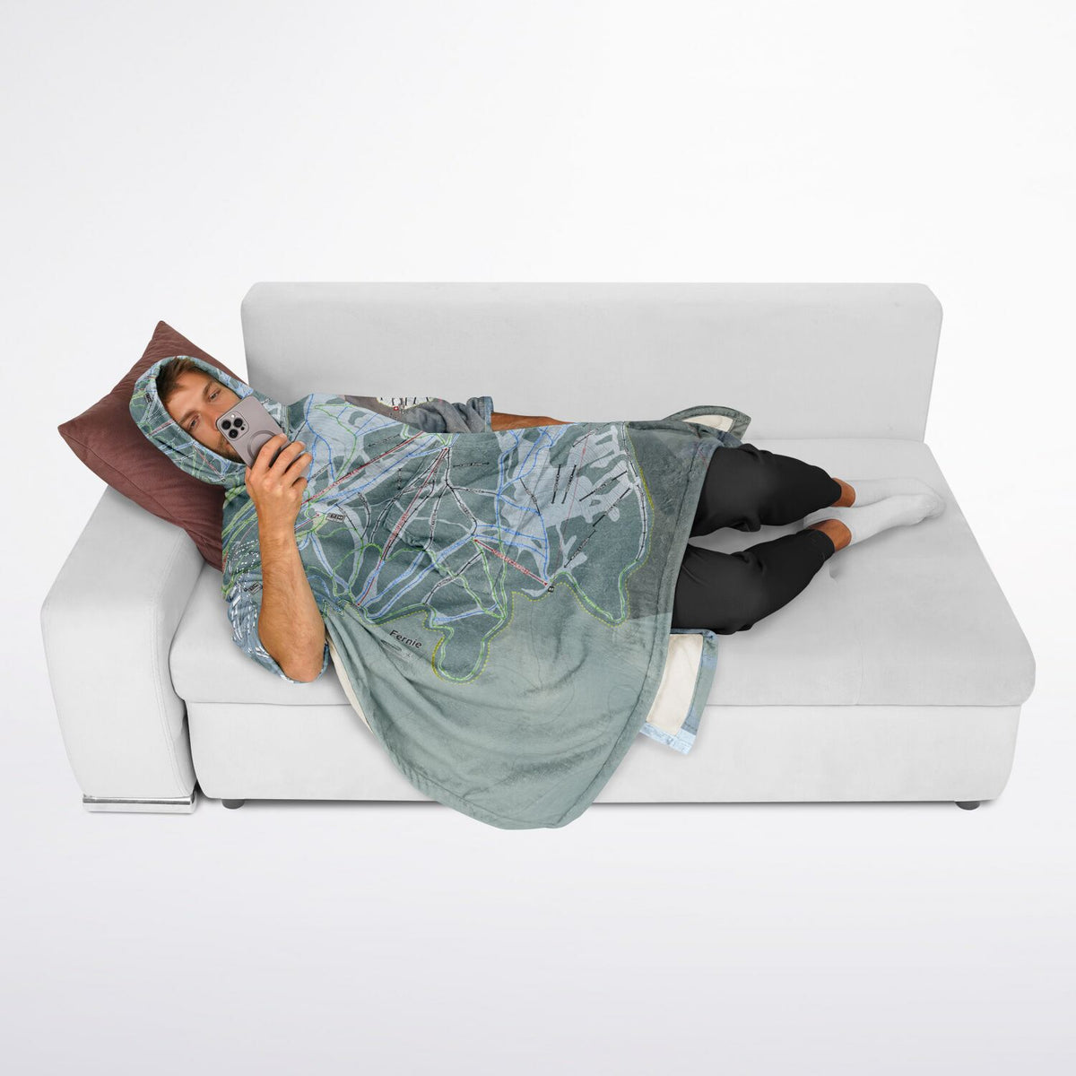 Fernie, British Columbia Ski Resort Map Flannel Blanket Poncho