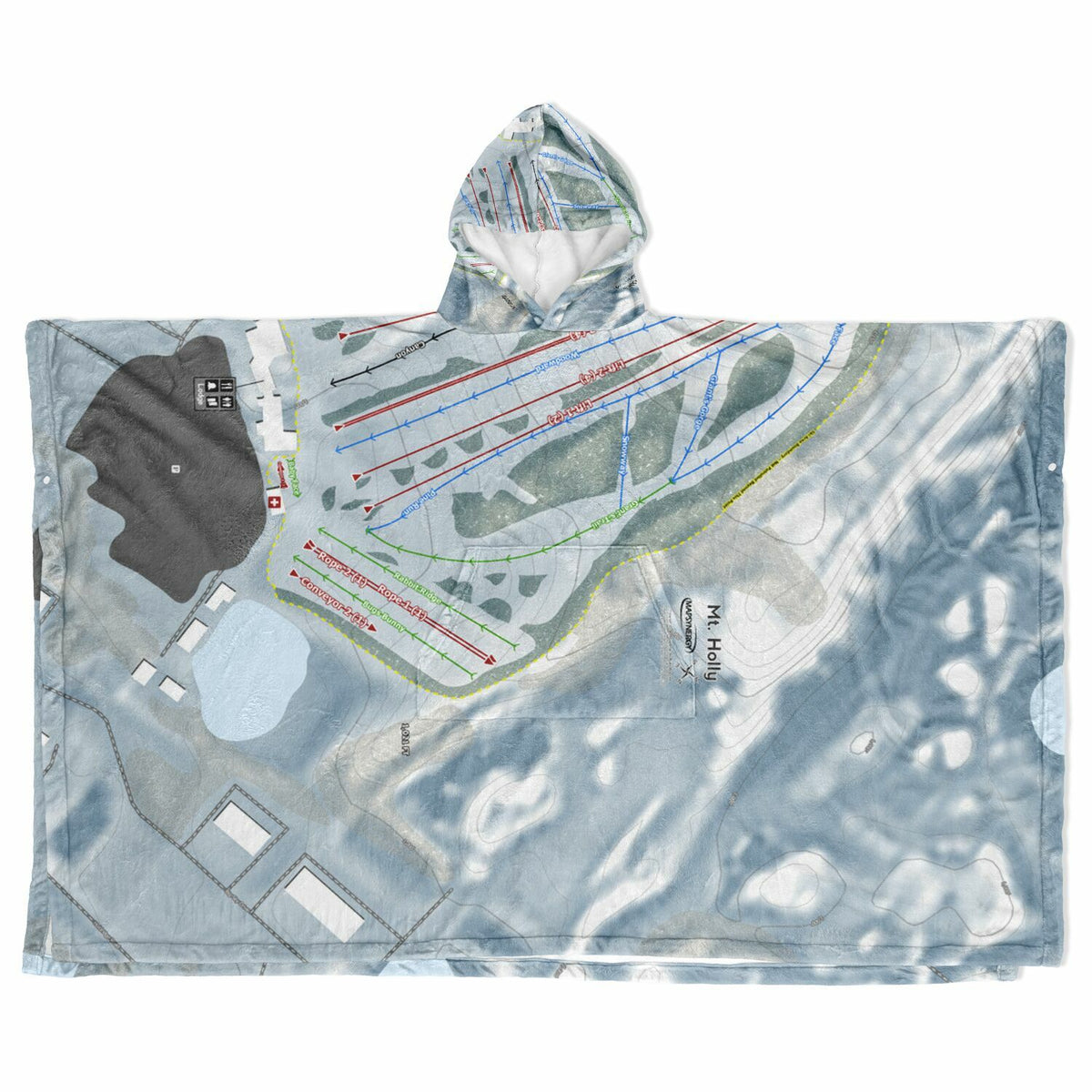 Mt Holly, Michigan Ski Resort Map Flannel Blanket Poncho