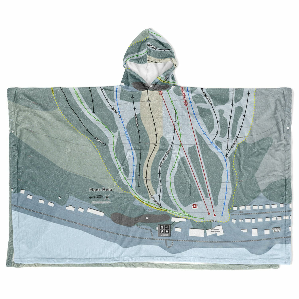 Mont-Belu, Quebec Ski Resort Map Flannel Blanket Poncho
