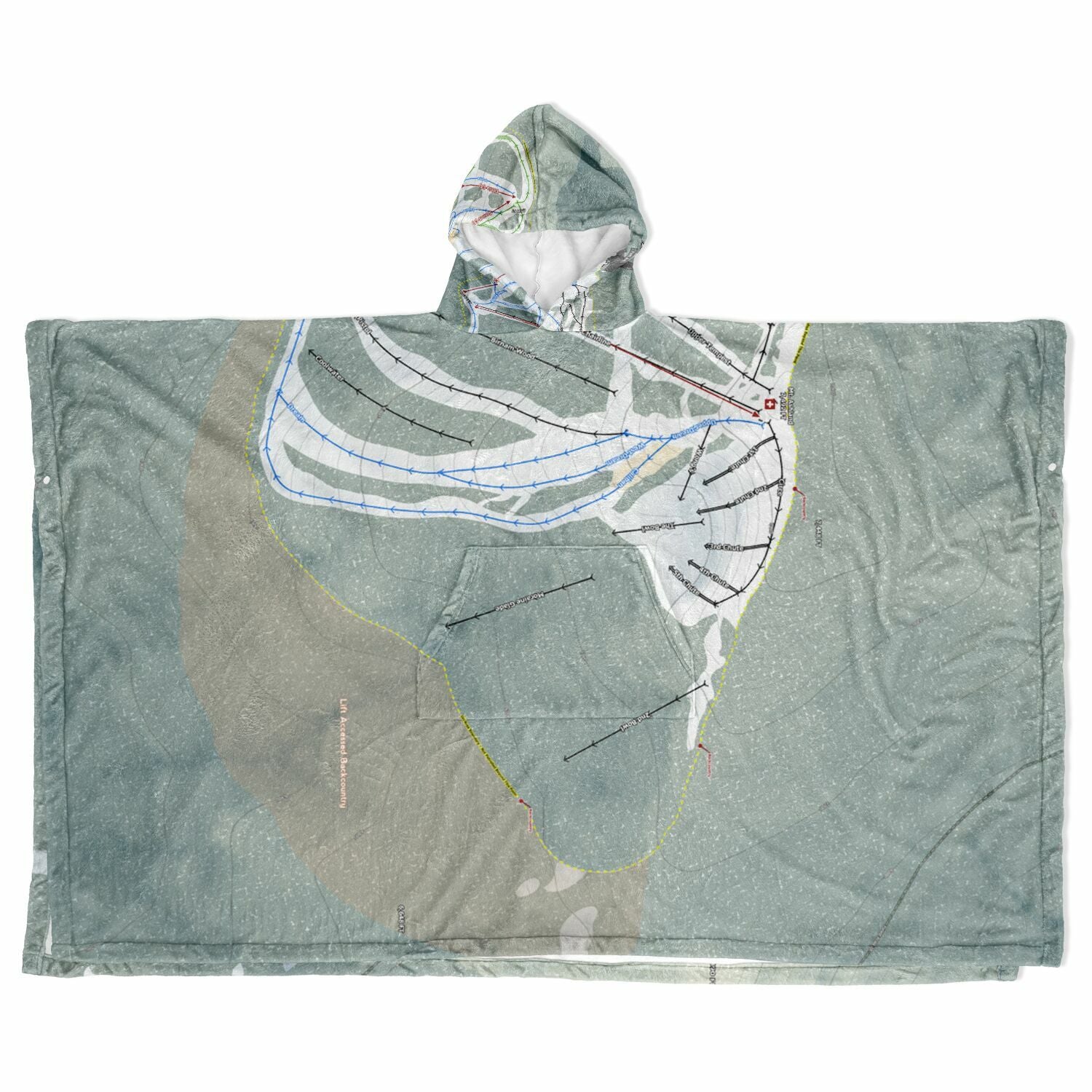 Mt Ashland, Oregon Ski Resort Map Flannel Blanket Poncho