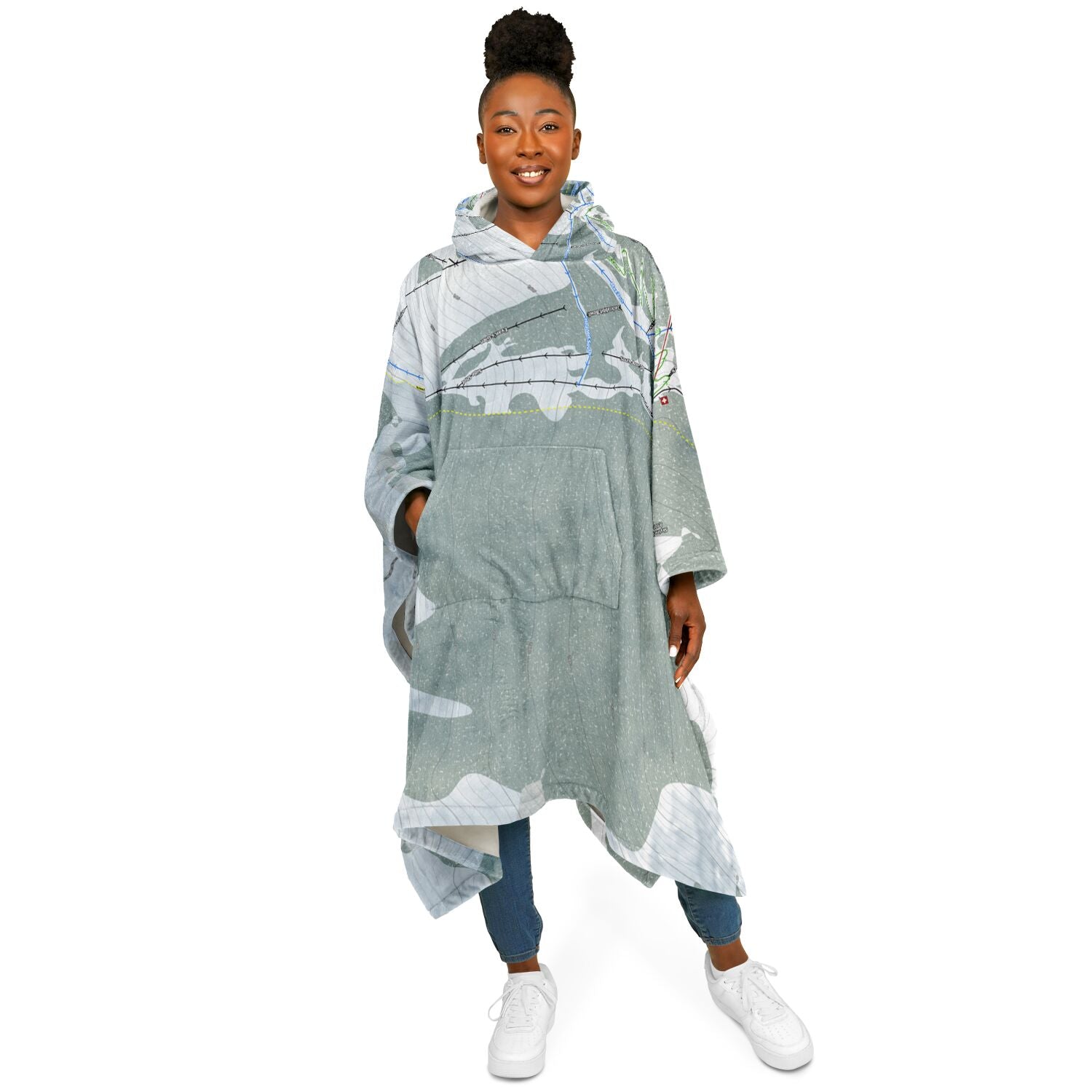 Pebble Creek, Idaho Ski Resort Map Flannel Blanket Poncho
