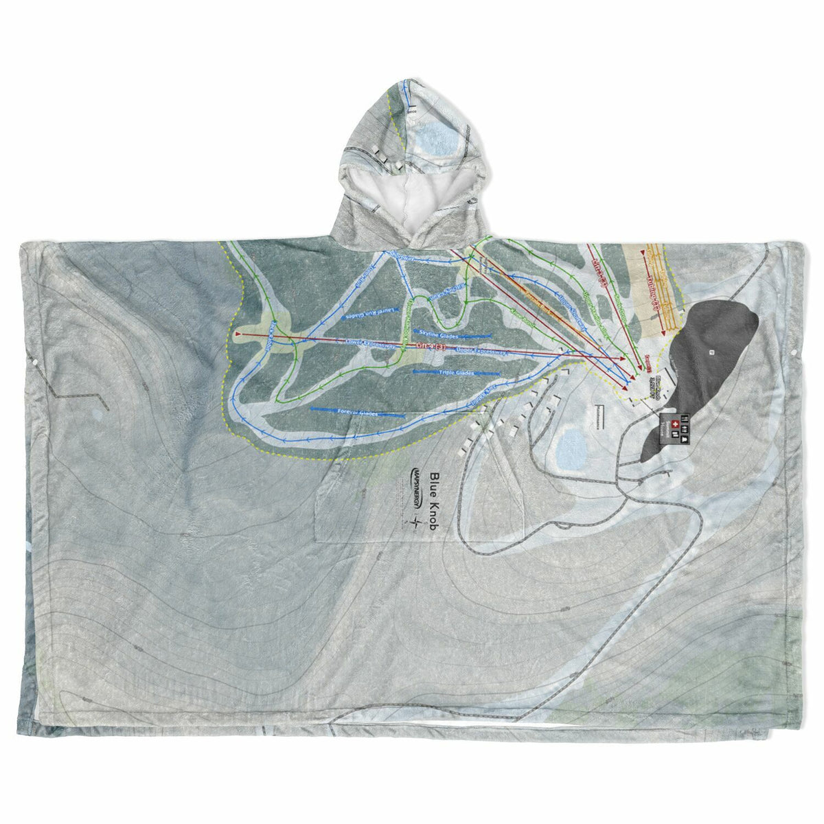 Blue Knob, Pennsylvania Ski Resort Map Flannel Blanket Poncho