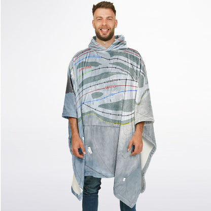 Ski Bradford, Massachusetts Ski Resort Map Flannel Blanket Poncho