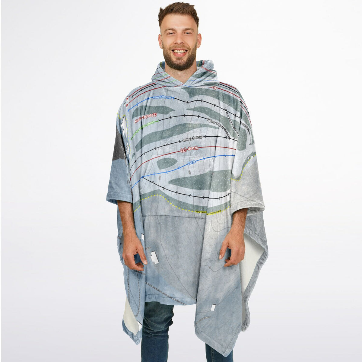 Ski Bradford, Massachusetts Ski Resort Map Flannel Blanket Poncho