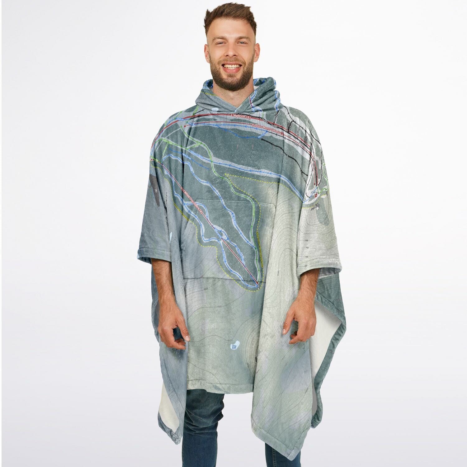 Mont Orford, Quebec Ski Resort Map Flannel Blanket Poncho