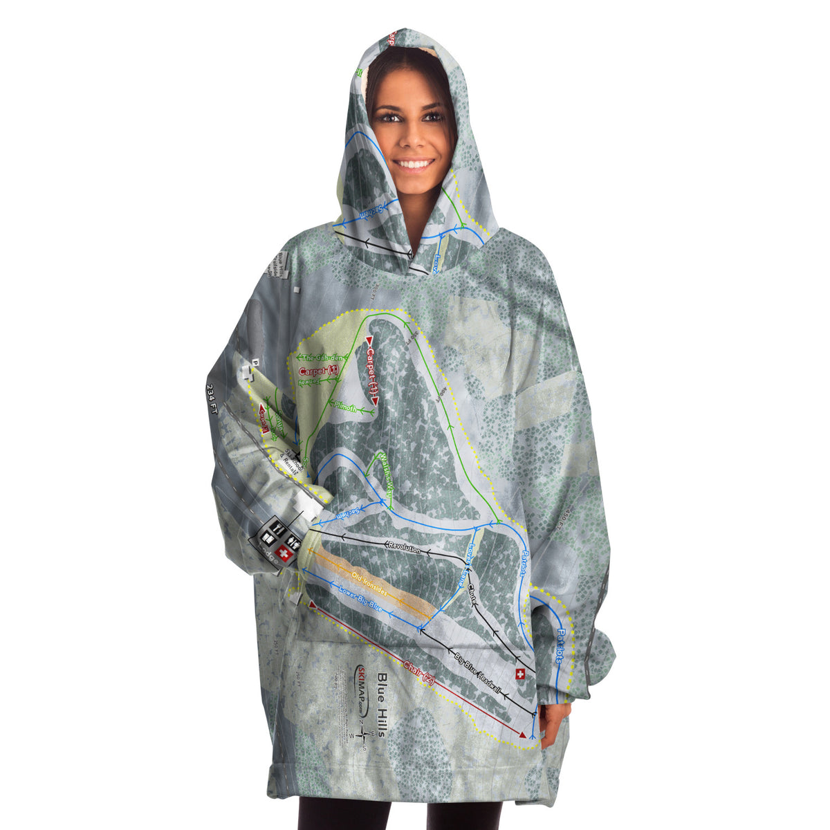 Blue Hills, Massachusetts Ski Trail Map Snug Hoodie