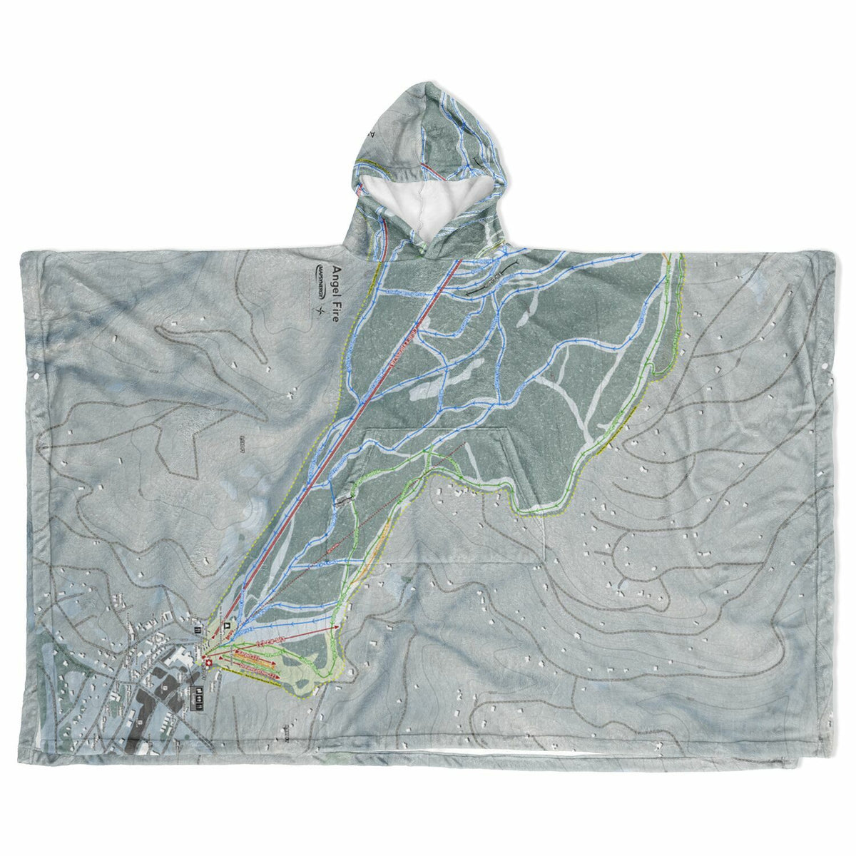 Angel Fire, New Mexico Ski Resort Map Flannel Blanket Poncho