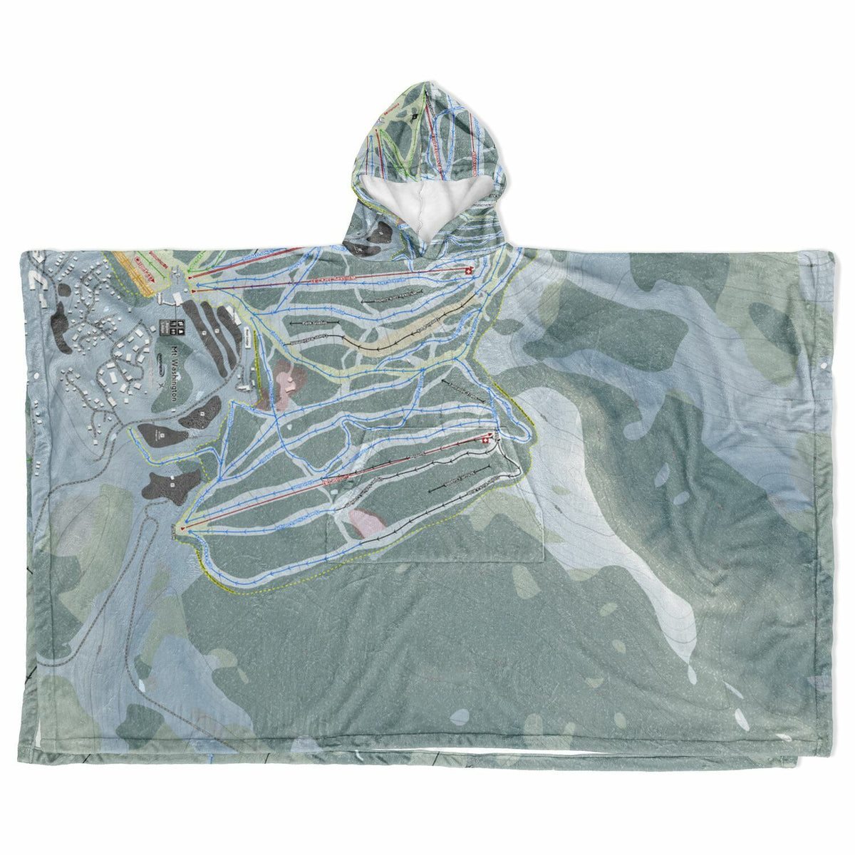 Mt Washington, British Columbia Ski Resort Map Flannel Blanket Poncho