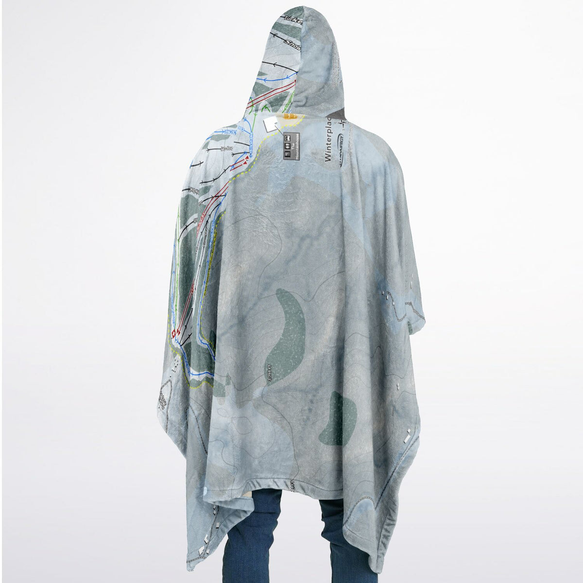 Winterplace, West Virginia Ski Resort Map Flannel Blanket Poncho