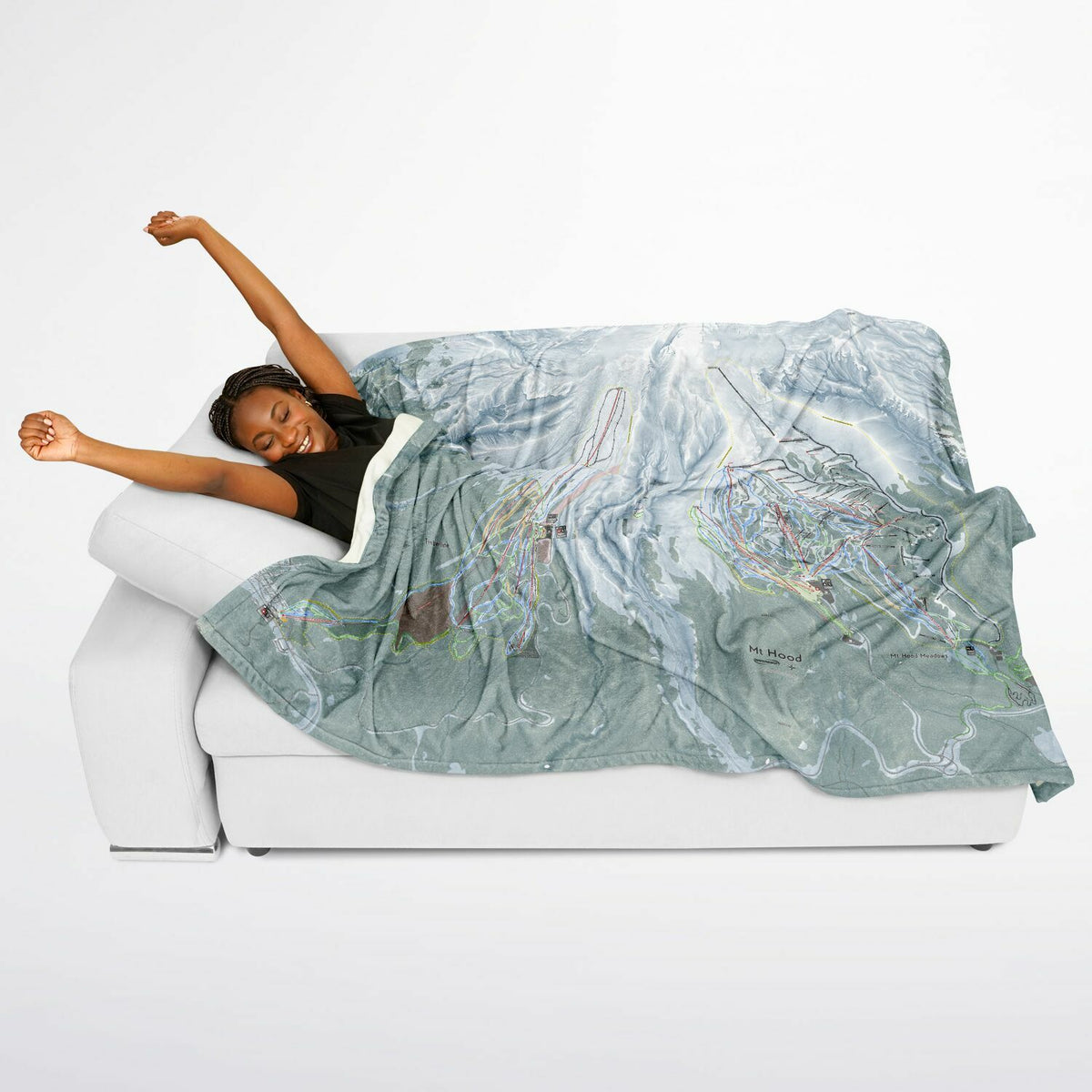 Mt Hood, Oregon Ski Resort Map Flannel Blanket Poncho