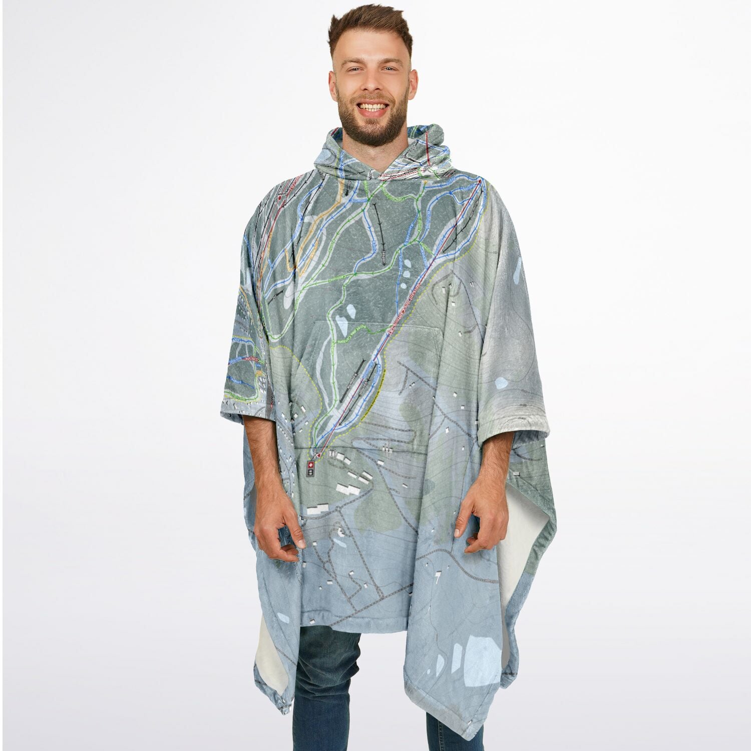 Bromont, Quebec Ski Resort Map Flannel Blanket Poncho