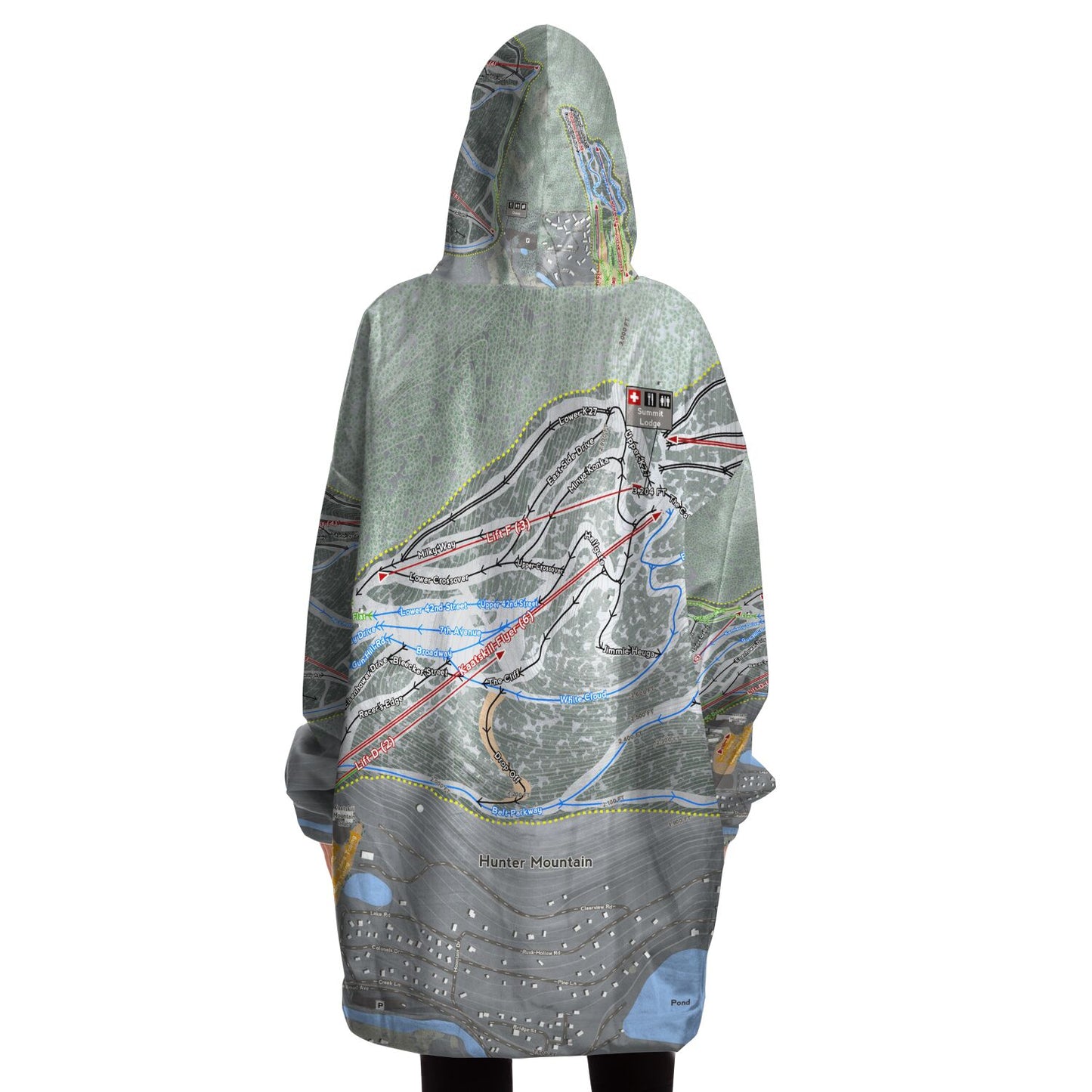 Hunter Mountain, New York Ski Trail Map - Snug Hoodie - Powderaddicts