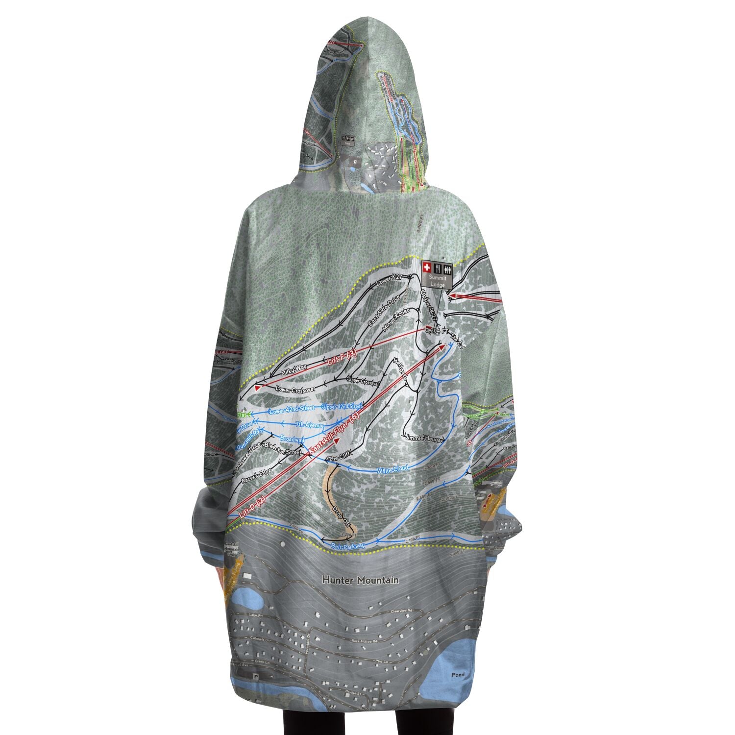 Hunter Mountain, New York Ski Trail Map - Snug Hoodie - Powderaddicts