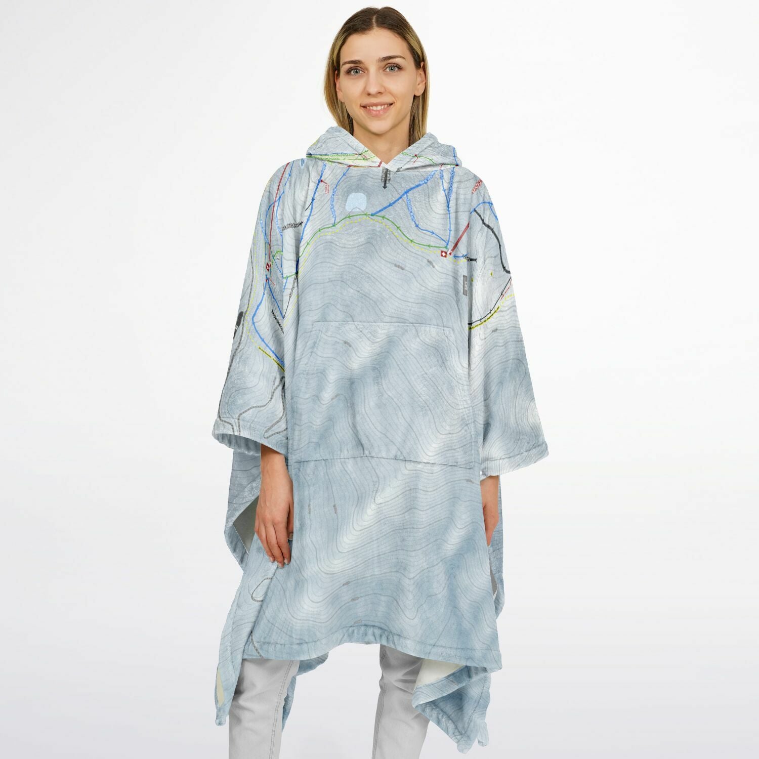 Cardrona, New Zealand Ski Resort Map Flannel Blanket Poncho - Powderaddicts