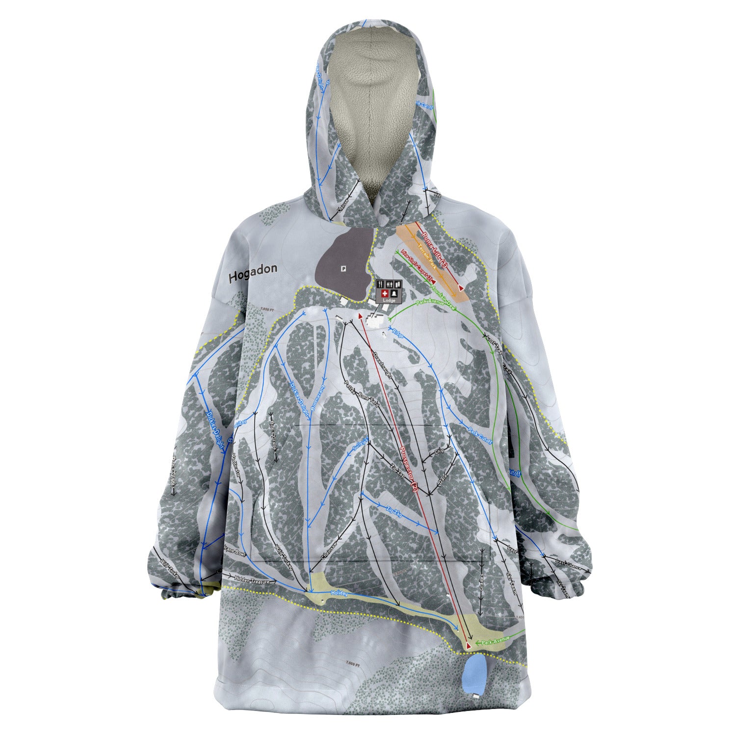 Hogadon, Wyoming Ski Trail Map Snug Hoodie