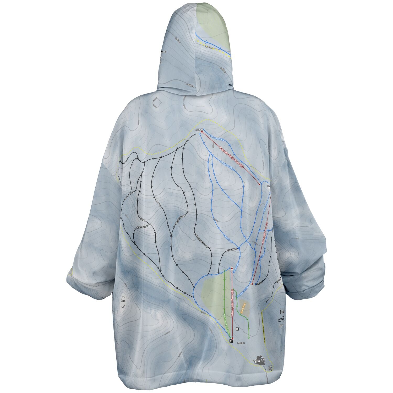 Tukino, New Zealand Ski Trail Map - Snug Hoodie