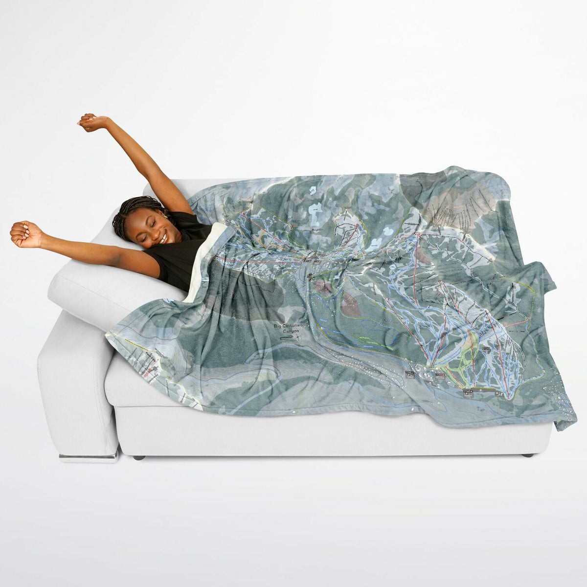 Big Cottonwood Canyon, Utah Ski Resort Map Flannel Blanket Poncho