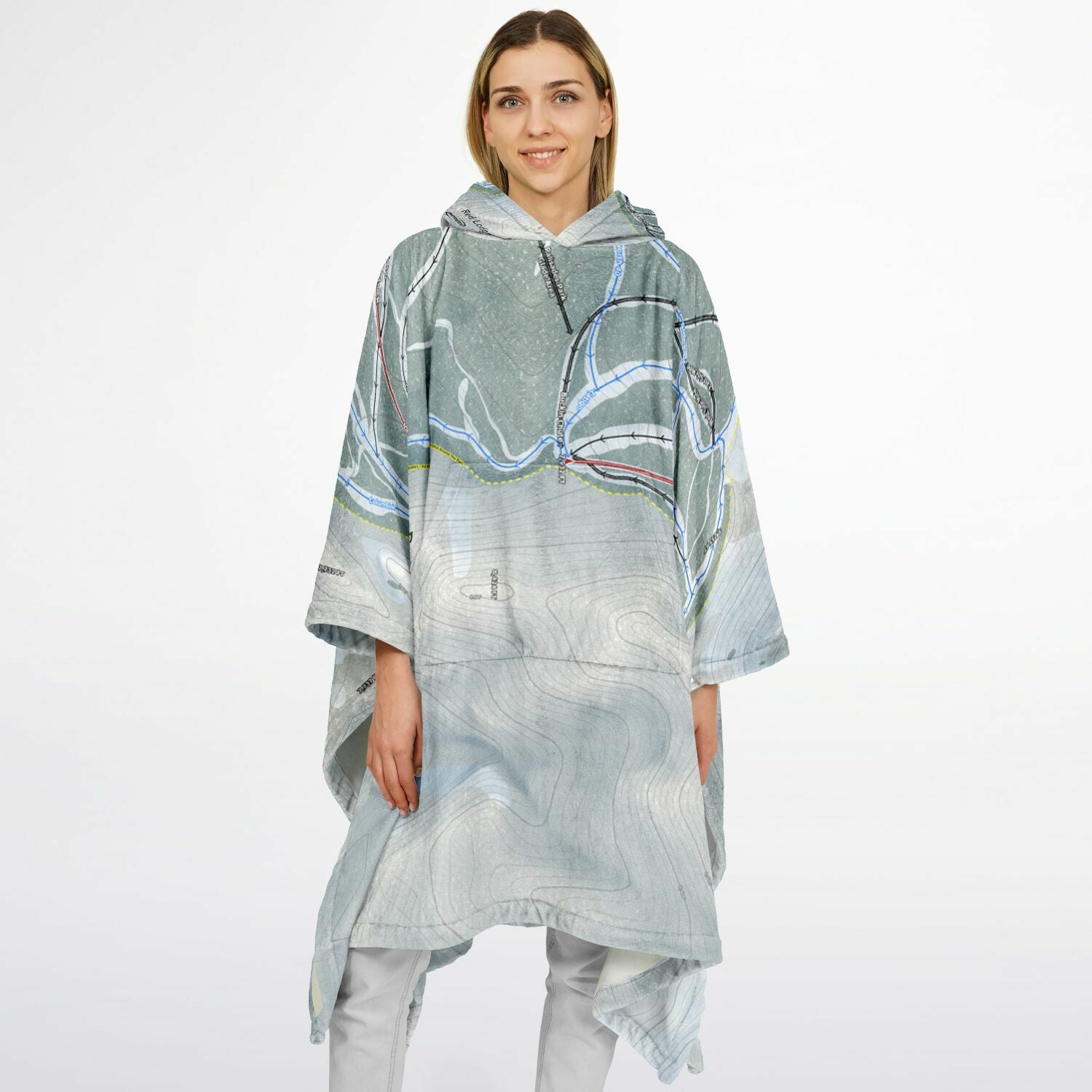 Red Lodge, Montana Ski Resort Map Flannel Blanket Poncho