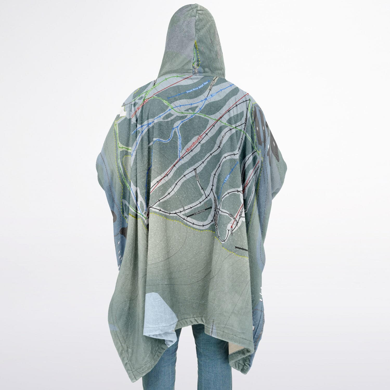 Sommet Morin Heights, Quebec Ski Resort Map Flannel Blanket Poncho