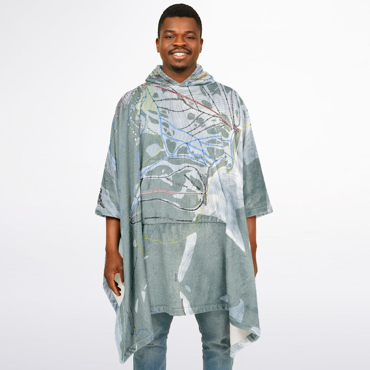 Sugar Bowl, California Ski Resort Map Flannel Blanket Poncho