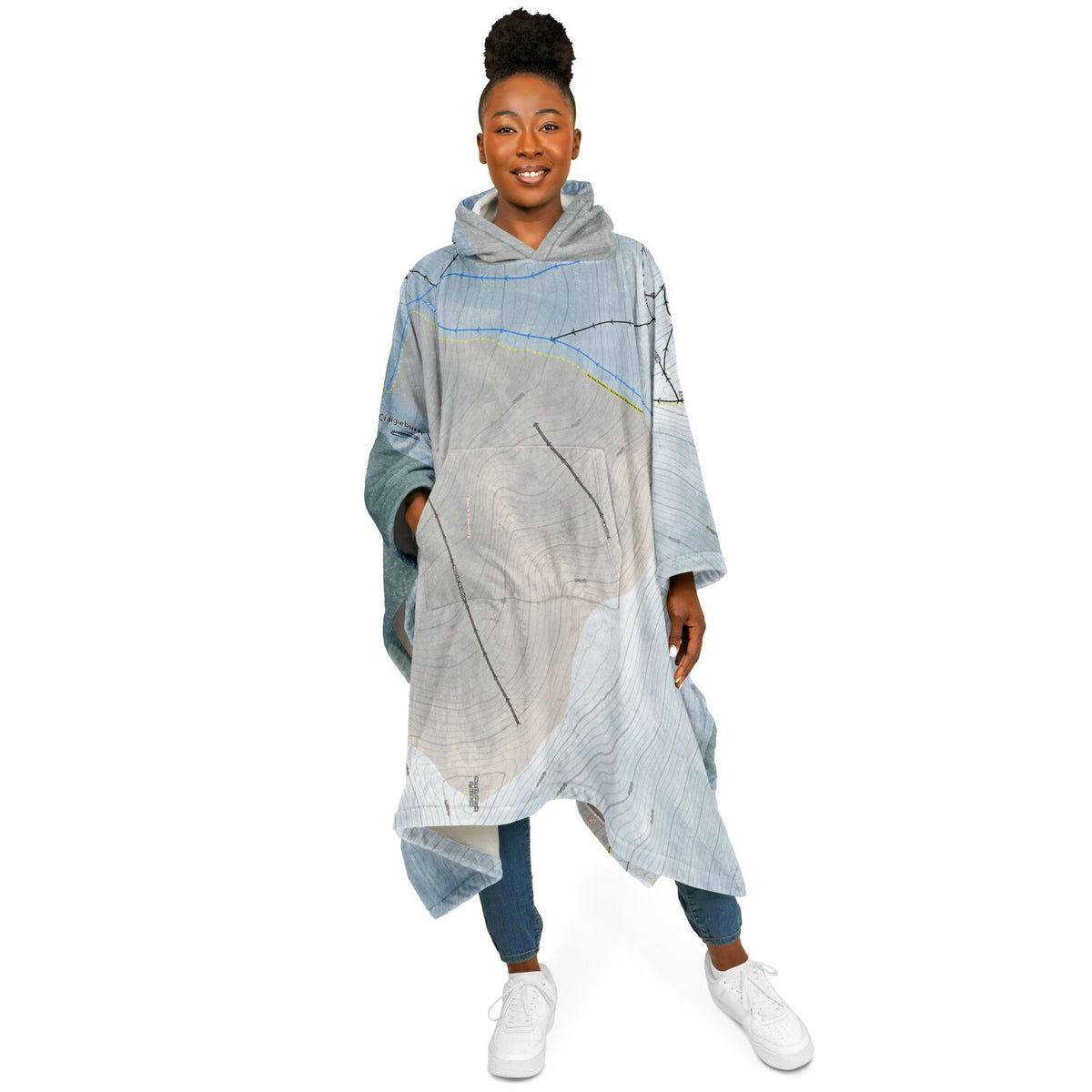 Craigieburn Valley, New Zealand Ski Resort Map Flannel Blanket Poncho