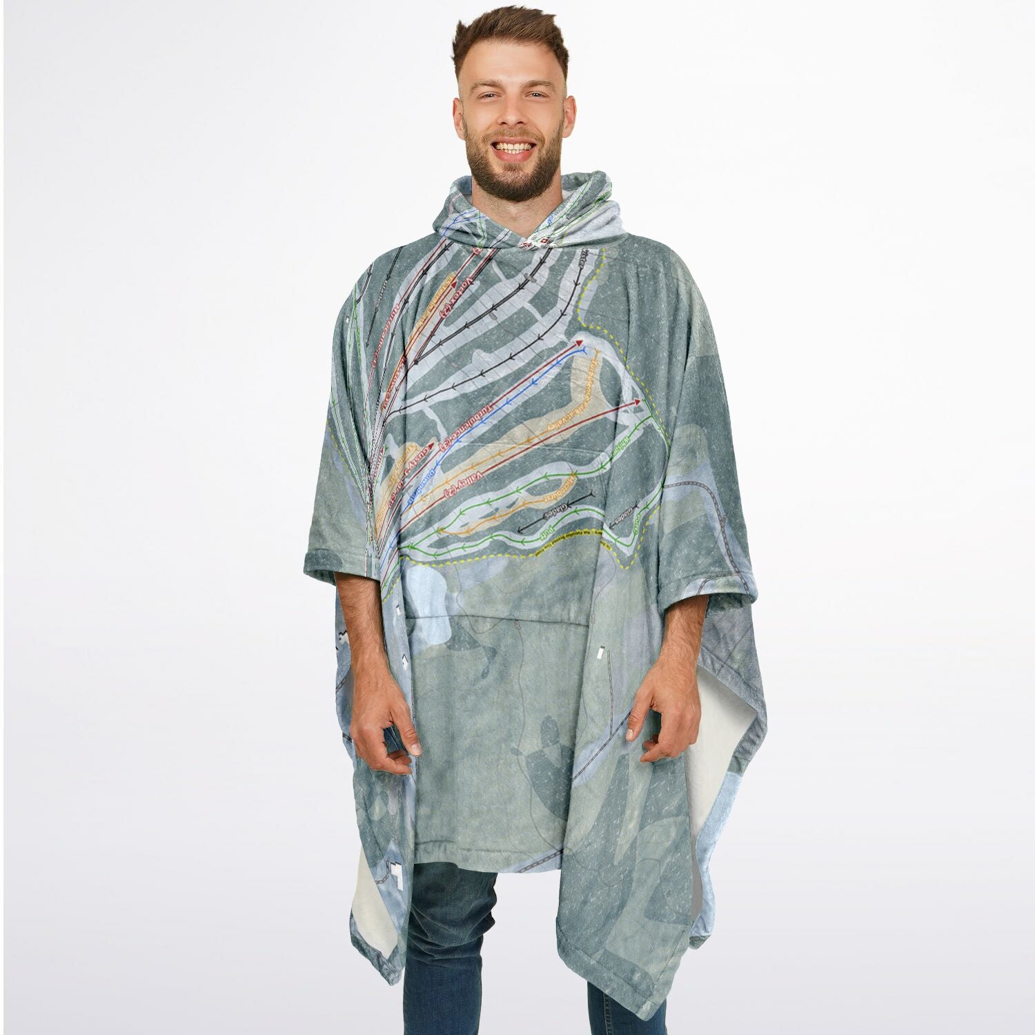Pats Peak, New Hampshire Ski Resort Map Flannel Blanket Poncho