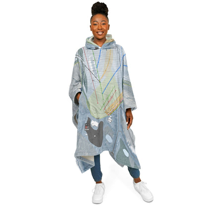 Birch Hill, Alaska Ski Resort Map Flannel Blanket Poncho