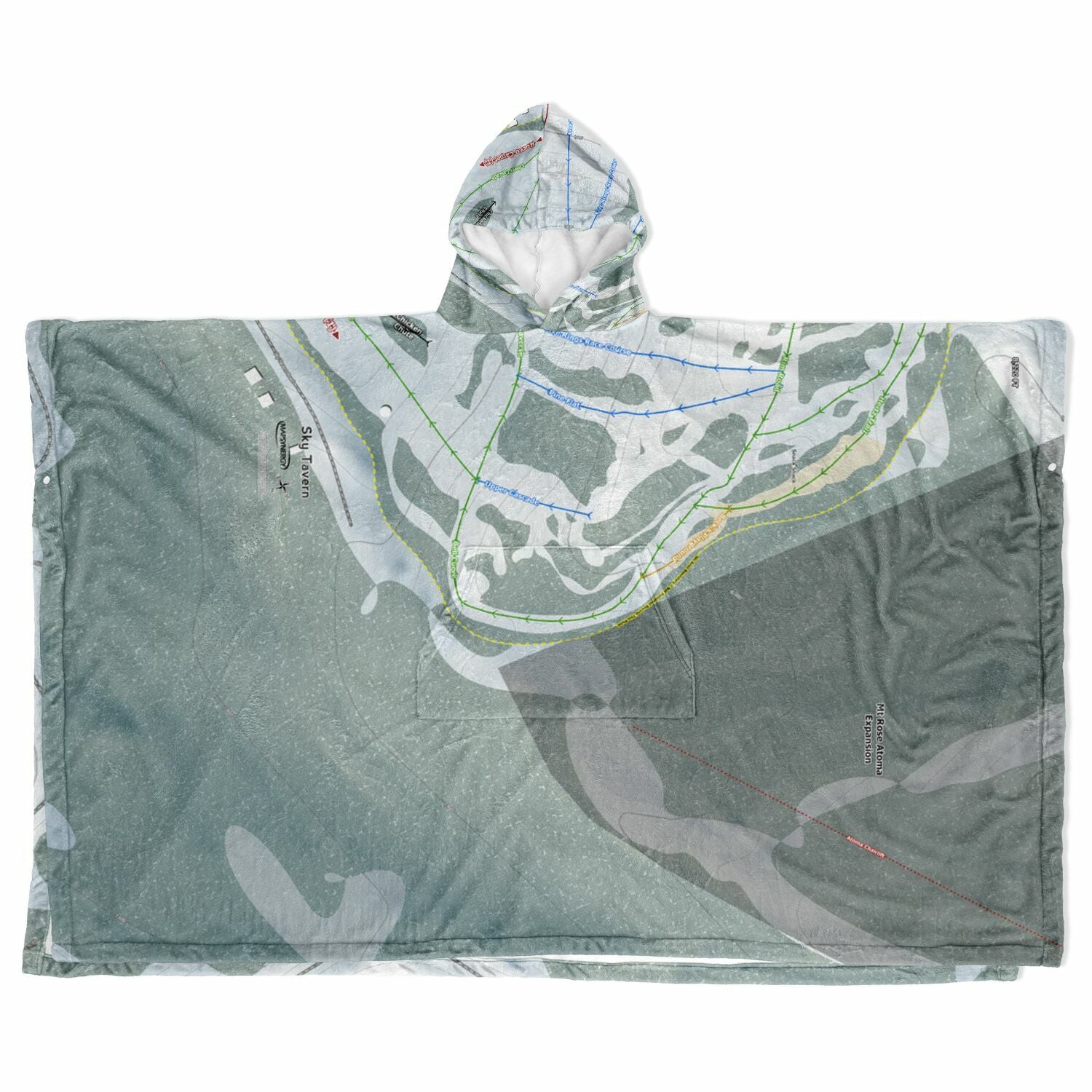 Sky Tavern, Nevada Ski Resort Map Flannel Blanket Poncho
